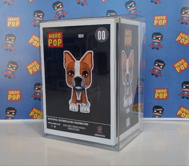 Hero Pop Mascota Personalizada – caja personalizada con perro, vista trasera y lateral
