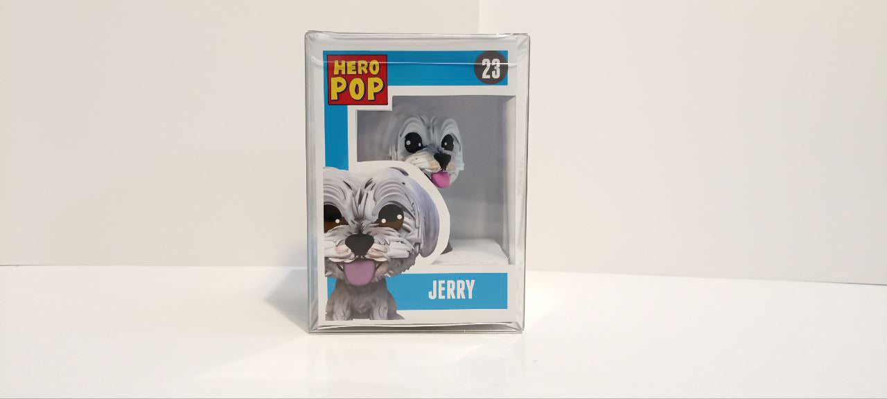 Hero Pop Mascota Personalizada – perro blanco dentro de caja personalizada