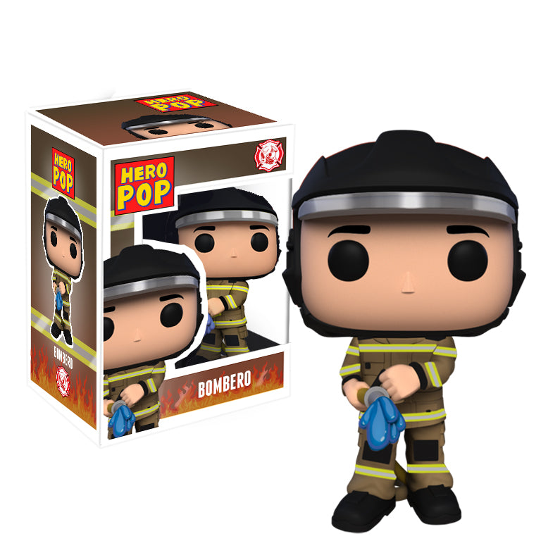 Hero Pop “Fénix” Edición Especial Bombero Marrón Hombre – figura personalizada hecha a mano, casco, manguera y caja