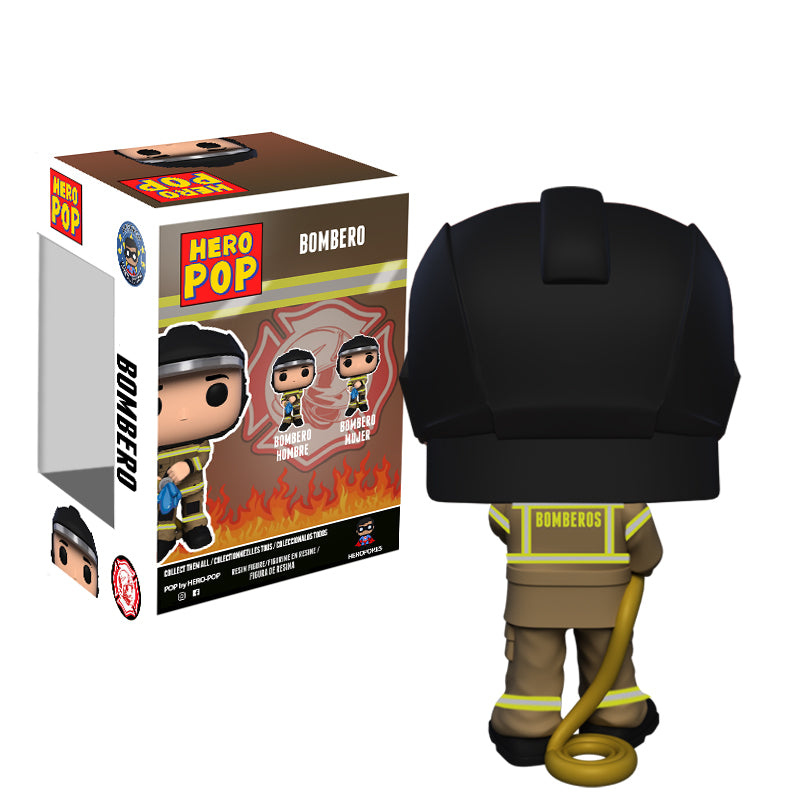 Hero Pop “Fénix” Edición Especial Bombero Marrón Hombre – casco negro y manguera, trasera con caja