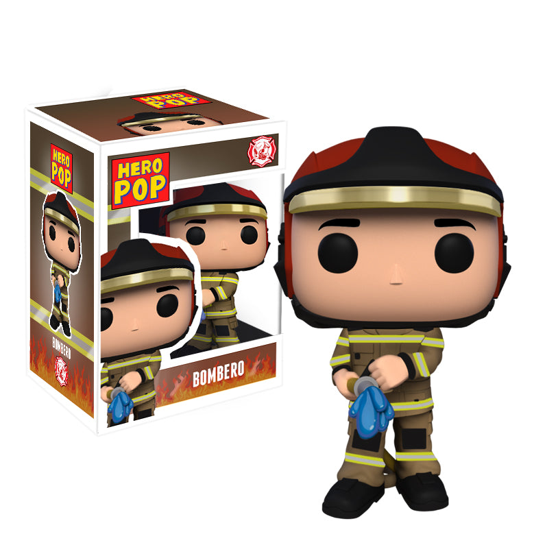 Hero Pop “Fénix” Edición Especial Bombero Marrón Hombre – casco rojo y manguera, frontal con caja