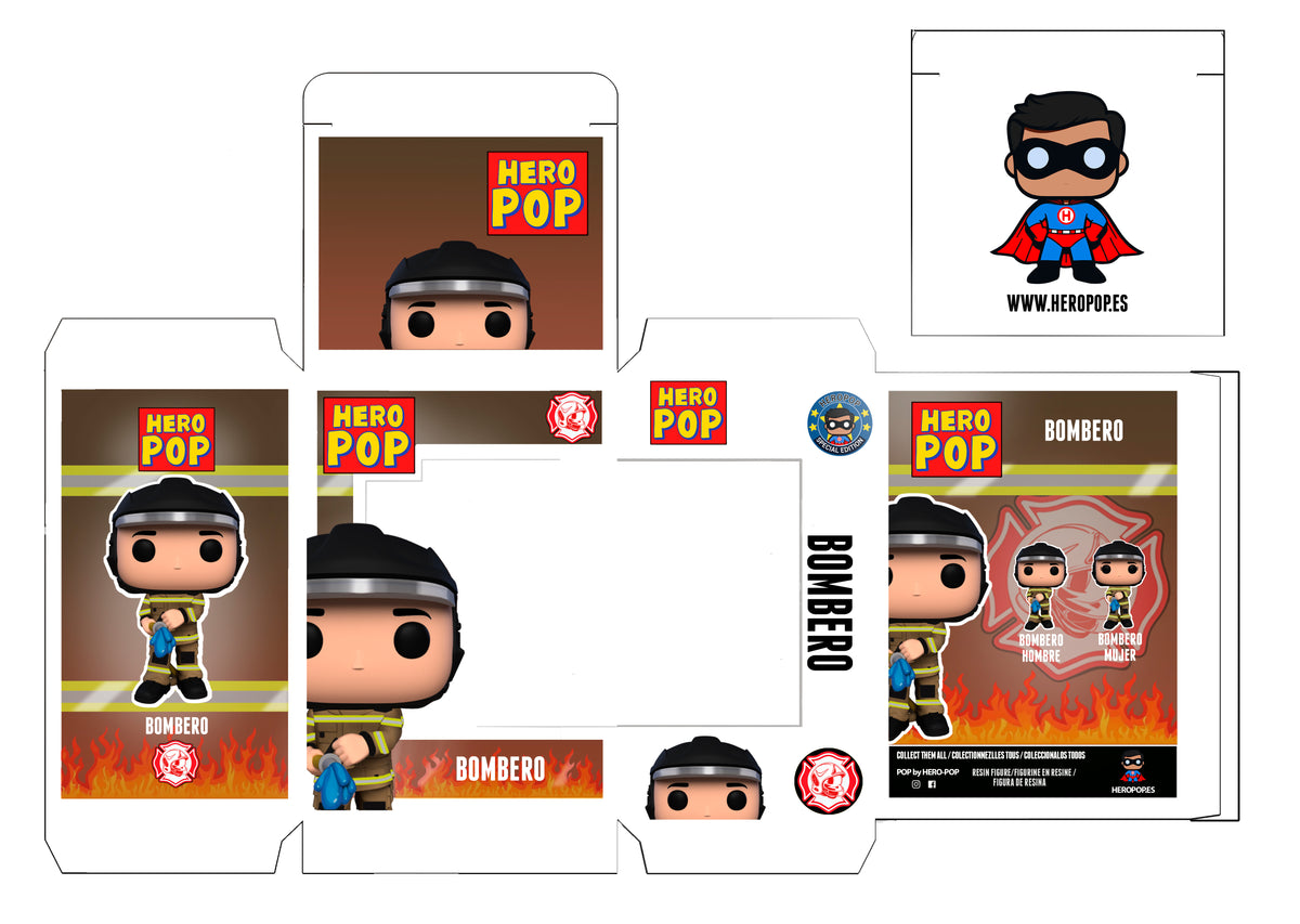 Hero Pop “Fénix” Edición Especial Bombero Marrón Hombre – plantilla de caja con casco negro y manguera