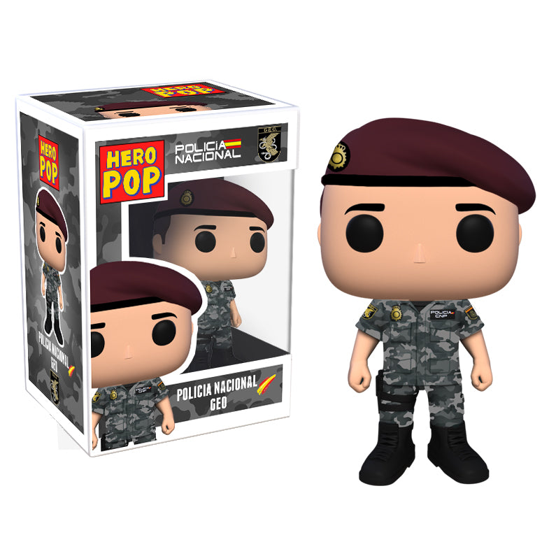 Hero Pop Policía Nacional GEO Boina Hombre – figura personalizada hecha a mano, boina granate, frontal con caja