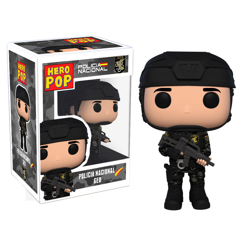 Hero Pop Policía Nacional GEO Hombre – figura personalizada hecha a mano, casco y arma, frontal con caja