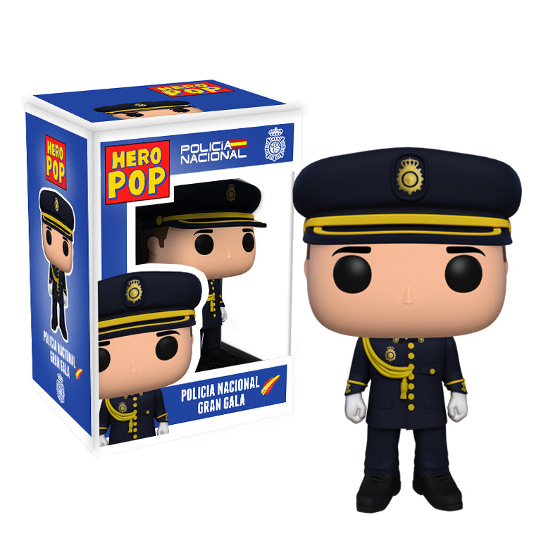 Hero Pop Policía Nacional Gran Gala Hombre – figura personalizada hecha a mano, gorra y cordón, frontal con caja