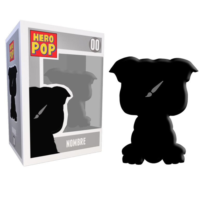 Hero Pop Mascota Personalizada – figura personalizada hecha a mano, silueta frontal con caja