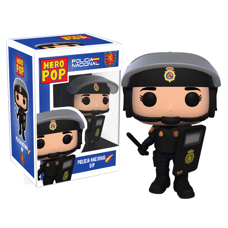 Hero Pop Policía Nacional UIP Casco Mujer – figura personalizada hecha a mano, casco, escudo y defensa con caja