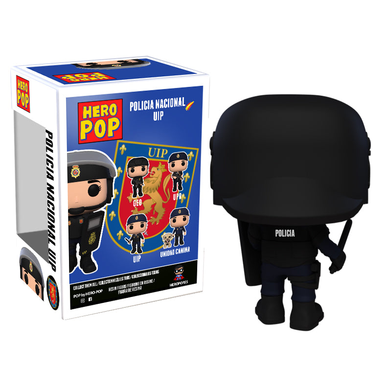 Hero Pop Policía Nacional UIP Casco Mujer – casco, escudo y defensa, vista trasera con caja