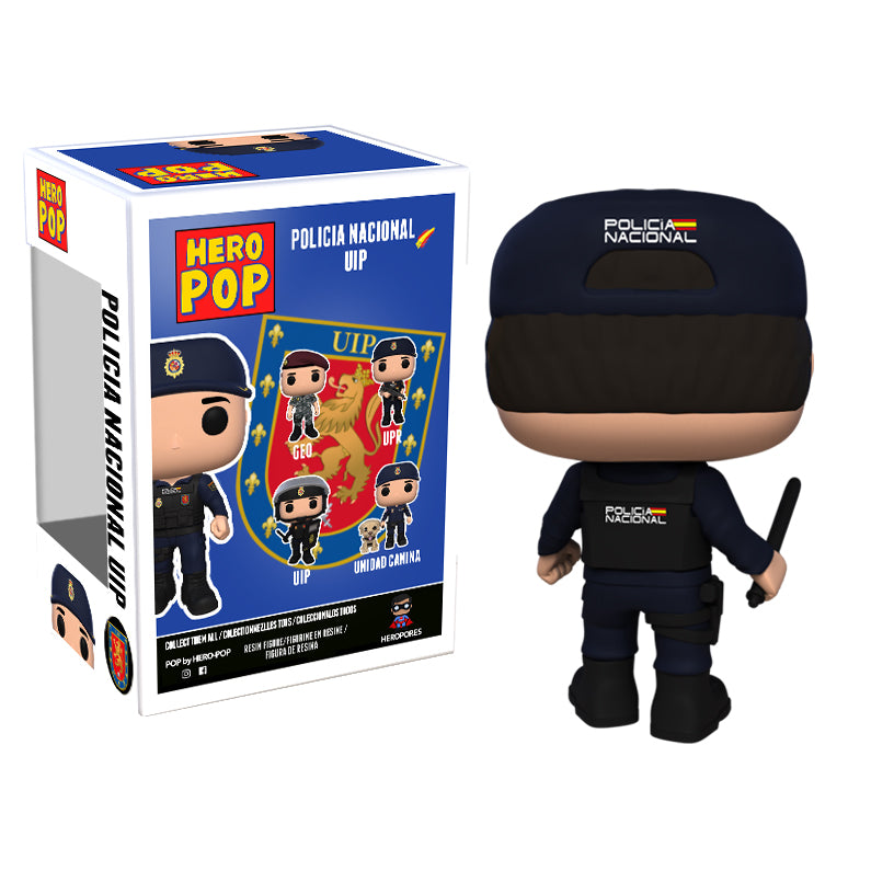 Hero Pop Policía Nacional UIP Hombre – gorra y defensa, vista trasera con caja