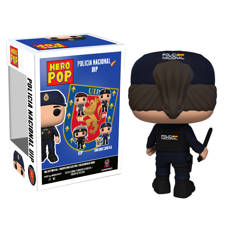 Hero Pop Policía Nacional UIP Mujer – gorra y defensa, vista trasera con caja