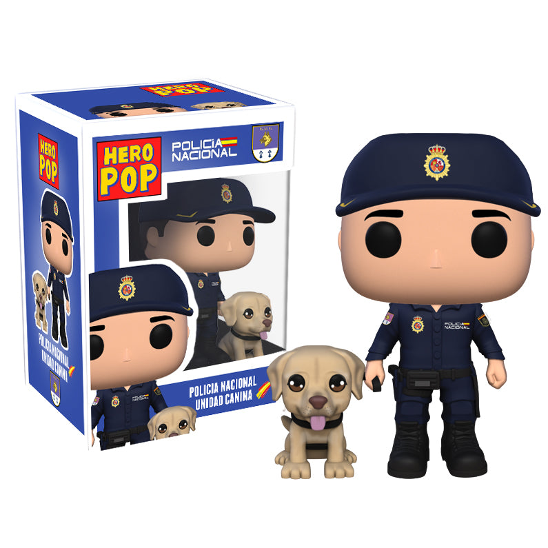 Hero Pop Policía Nacional Unidad Canina Hombre con Labrador – figura personalizada hecha a mano, gorra, perro y caja