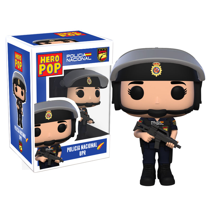 Hero Pop Policía Nacional UPR Casco Mujer – figura personalizada hecha a mano, casco y arma con caja