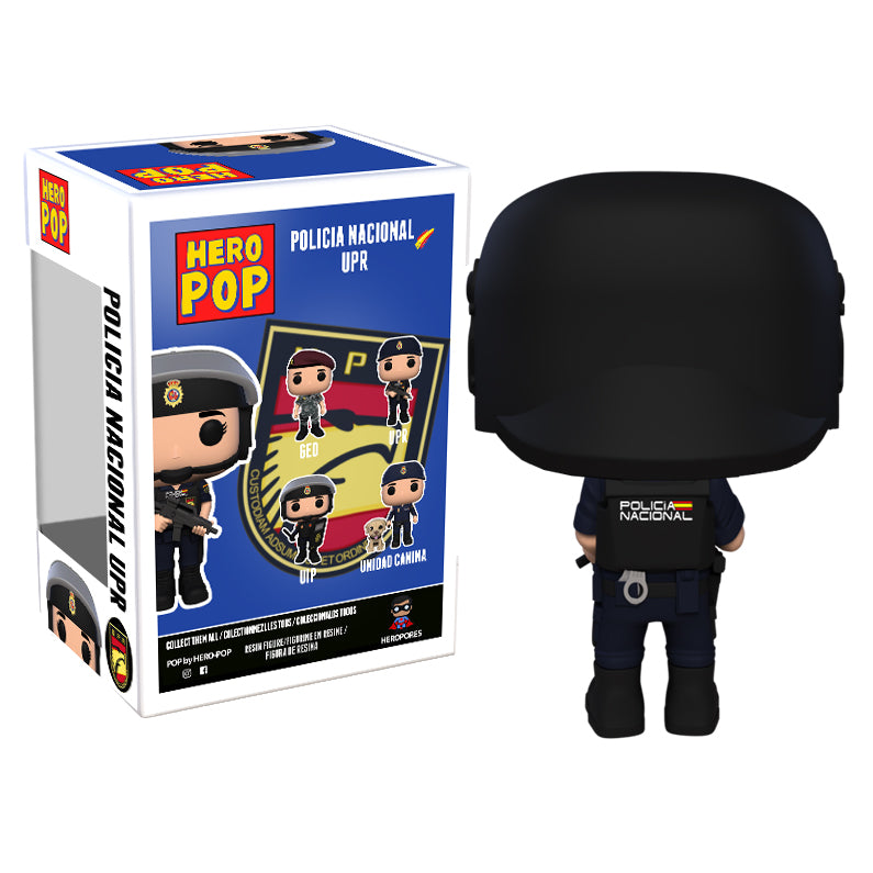 Hero Pop Policía Nacional UPR Casco Mujer – casco y esposas, vista trasera con caja