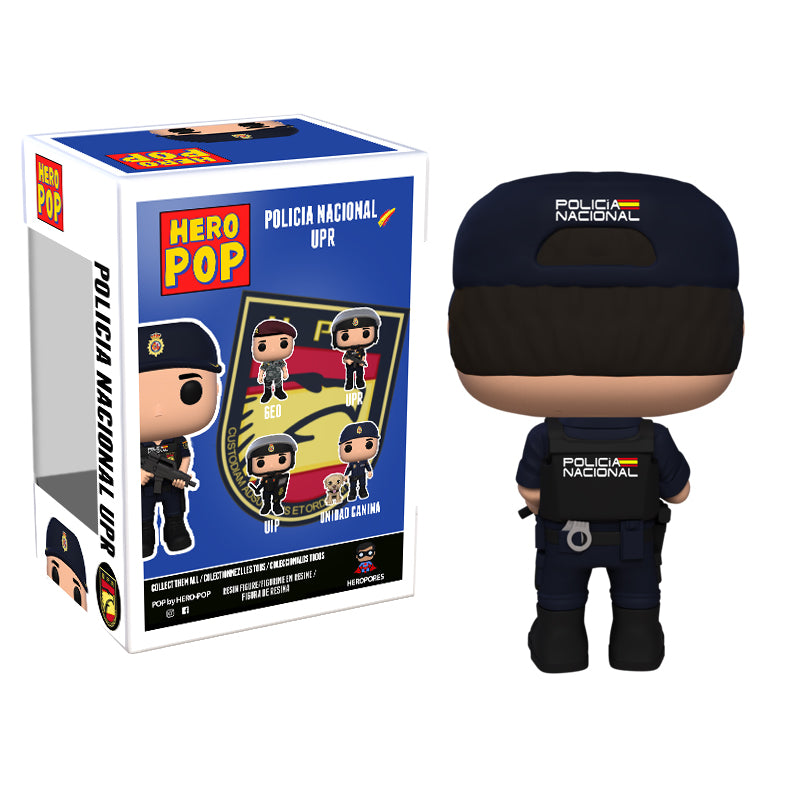 Hero Pop Policía Nacional UPR Hombre – gorra y esposas, vista trasera con caja