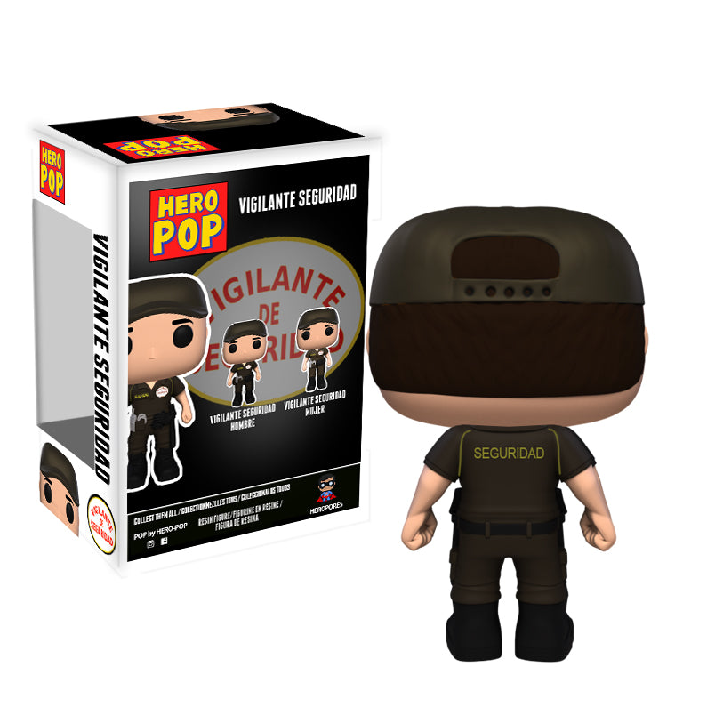 Hero Pop Vigilante de Seguridad Marrón Hombre – gorra y cinturón, vista trasera con caja
