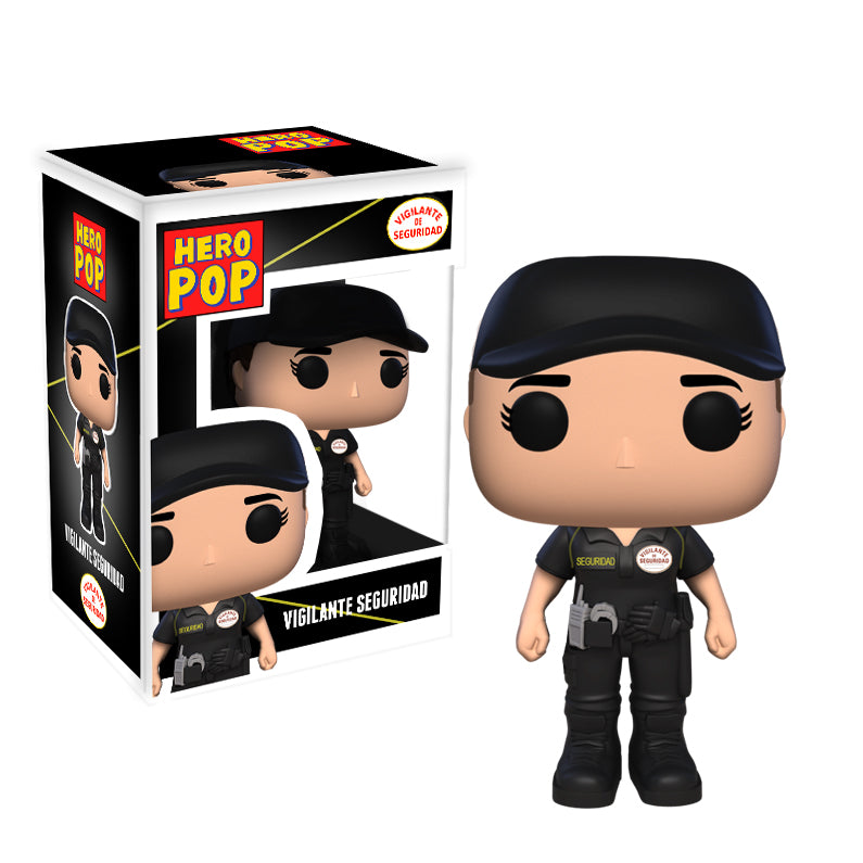 Hero Pop Vigilante de Seguridad Negro Mujer – figura personalizada hecha a mano, gorra, frontal con caja