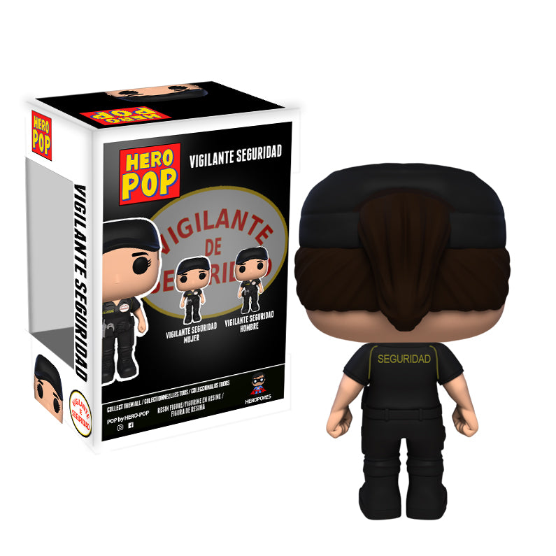 Hero Pop Vigilante de Seguridad Negro Mujer – gorra y cinturón, vista trasera con caja